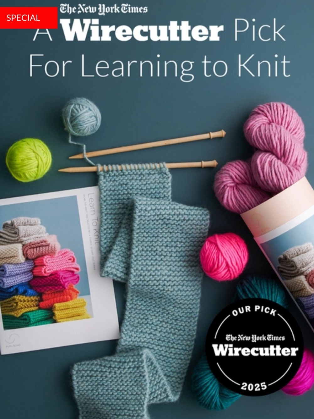 Wirecutter Knitting Kit — Pink Starfish Learning Scarf with Yarn